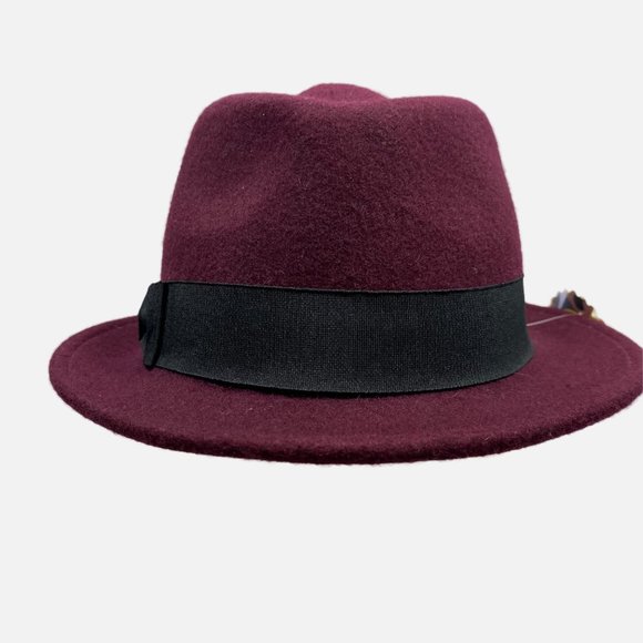 Burgundy Deep Red Wool Fedora with Black Grosgrain Ribbon Band - Picture 3 of 11